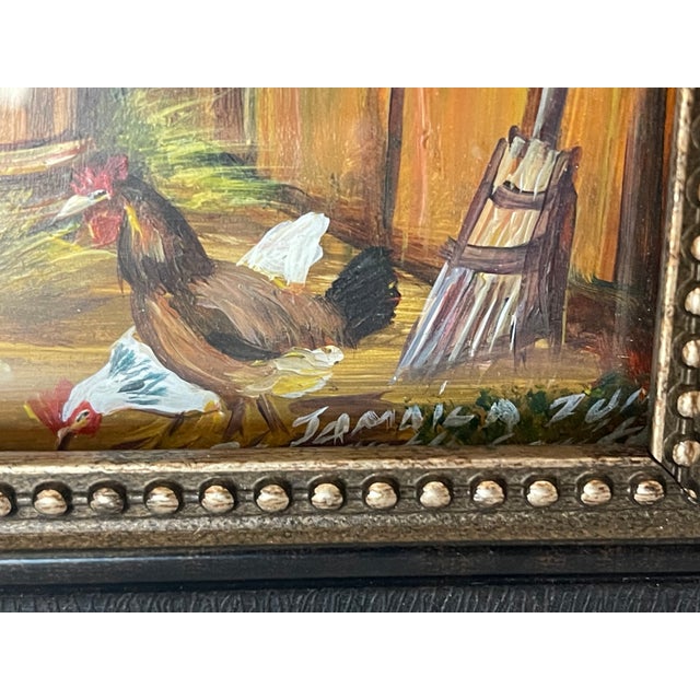Folk Art 1950s Original Art Signed Folk Art Country Barn Scene For Sale - Image 3 of 4