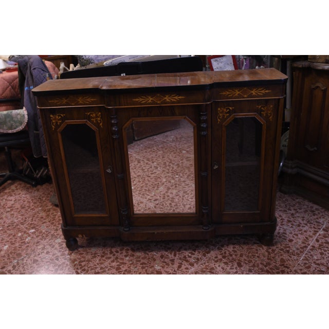 inlaid Furniture Dresser with Mirror and Side Windows For Sale - Image 9 of 11