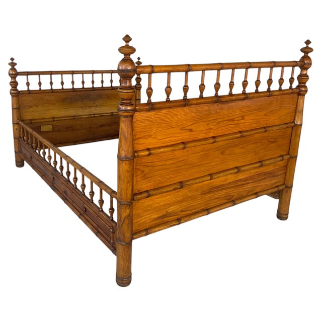 Ornamental & Decorative Materials Antique French Faux Bamboo Bed Frame, Stained Pine For Sale - Image 7 of 11