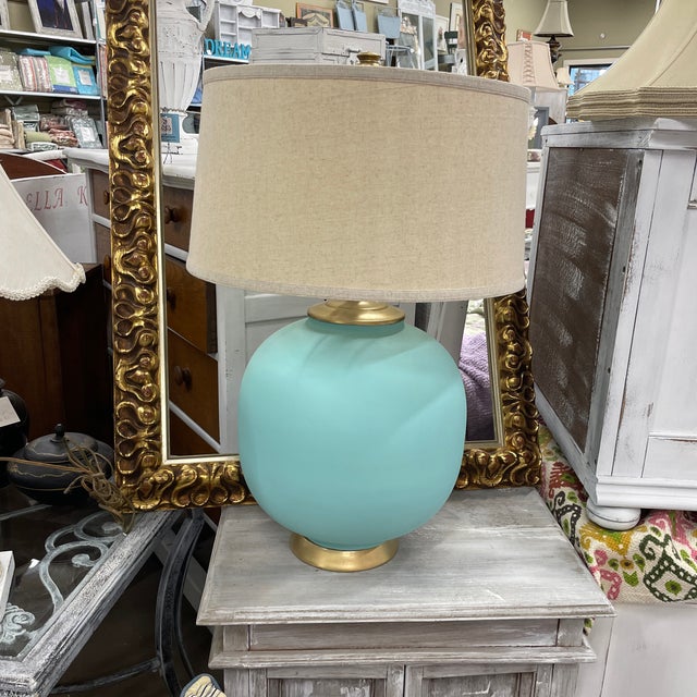 Aqua Vintage Aqua Glass Globe Table Lamp For Sale - Image 8 of 11
