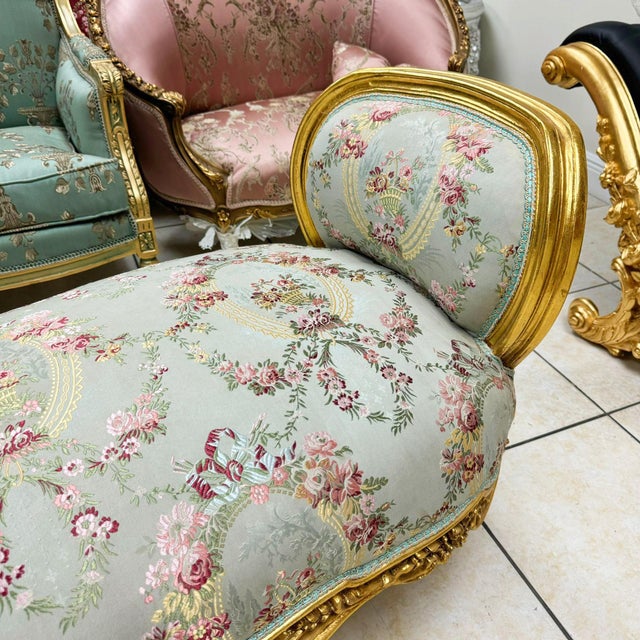 Sky Blue French Rococo Style Bench Sky Blue For Sale - Image 8 of 8