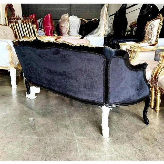 French Style Black Gothic Tufted Sofa For Sale - Image 4 of 5