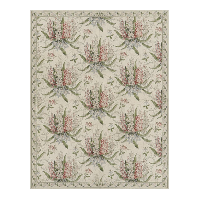 Rug & Kilim’s Tudor Style Rug in White and Cream With Floral Patterns For Sale