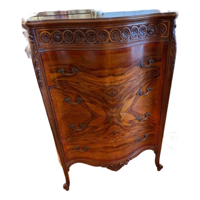 Tall 5 Drawer Antique Walnut American Chest of Drawers French Style. For Sale