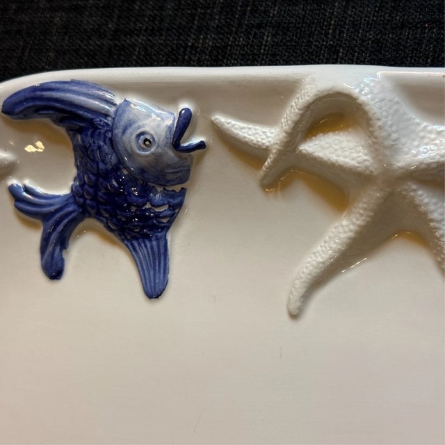 Vintage Mid-Century Modern Bassano Italy Majolica Ceramic Oval Fish Platter For Sale - Image 4 of 6