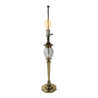 Vintage Brass & Crystal Table Lamp Neoclassical Hollywood Regency 29" Tall For Sale