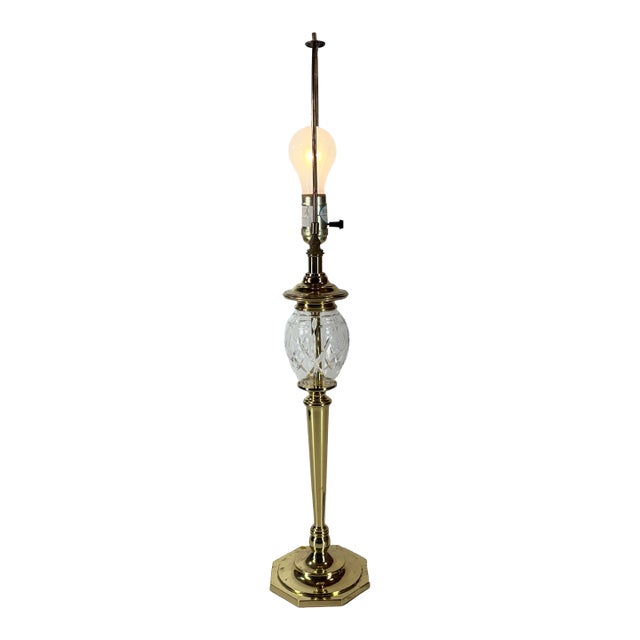 Vintage Brass & Crystal Table Lamp Neoclassical Hollywood Regency 29" Tall For Sale