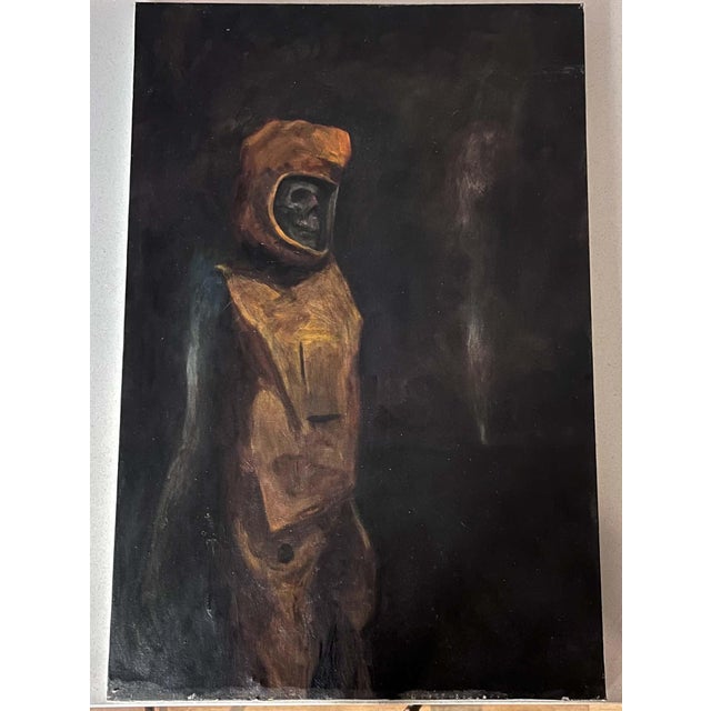 Gothic Walt Morton “Zombie Painting” 1995 Oil Study, Surreal, Dead Astronaut, 24x36 For Sale - Image 3 of 15