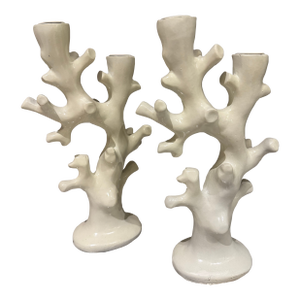 Faux Coral Branch Candle Holder, Pair