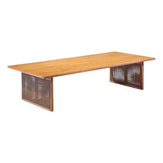 Founders Mid Century Walnut and Cane Coffee Table For Sale