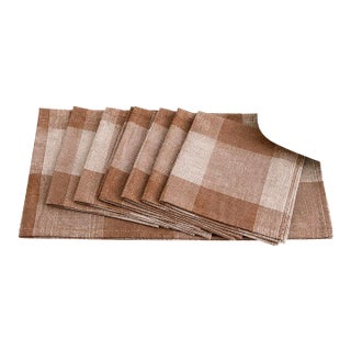 1950s Tuscan Check Linen Dining Set - Set of 7 For Sale