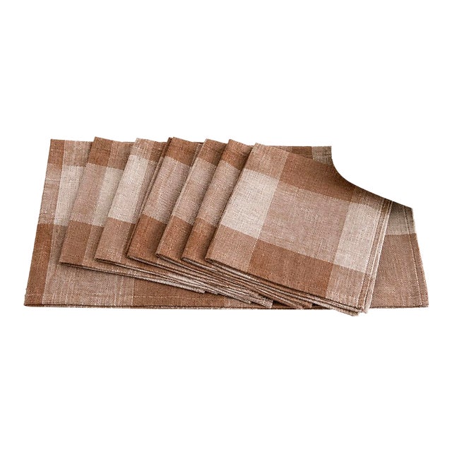 1950s Tuscan Check Linen Dining Set - Set of 7 For Sale