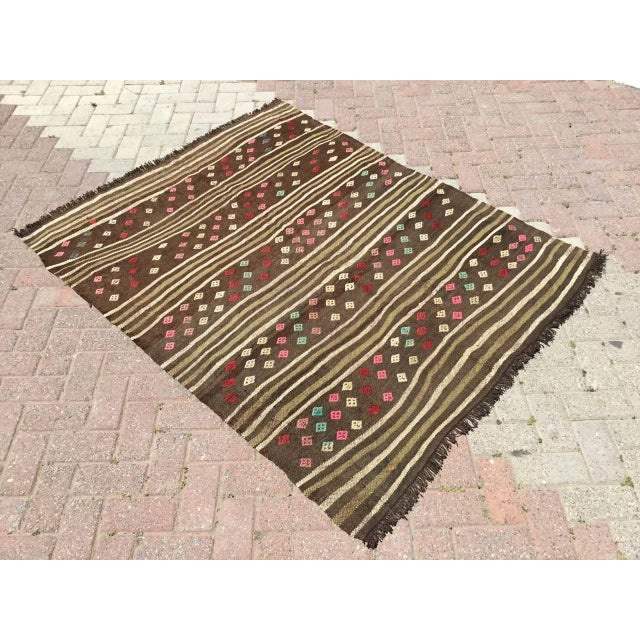 Vintage Brown Kilim Rug - 55.5" X 69" For Sale - Image 11 of 11