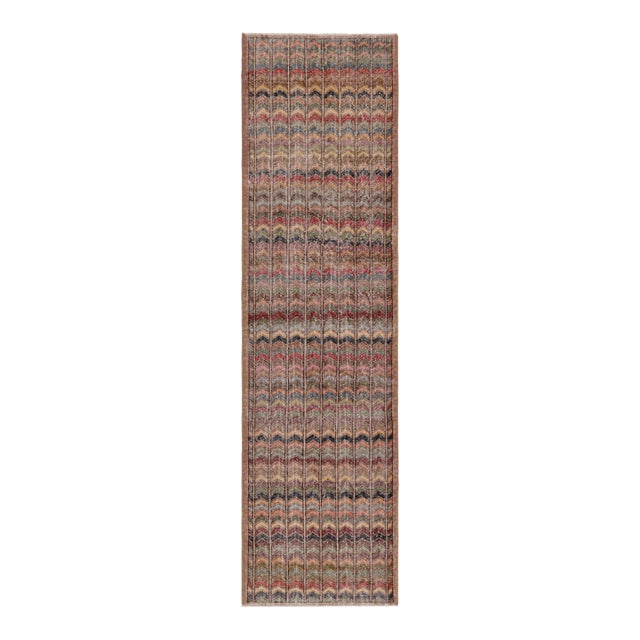 Vintage Turkish Runner in Brown With Colorful Chevron Patterns - Rug & Kilim For Sale