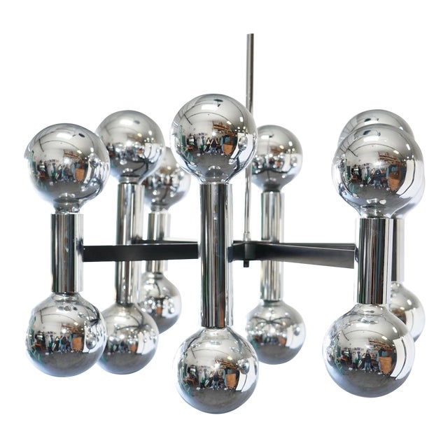 Mid-Century Modern Chrome Space Age Chandelier With 16 Lights, 1970s For Sale