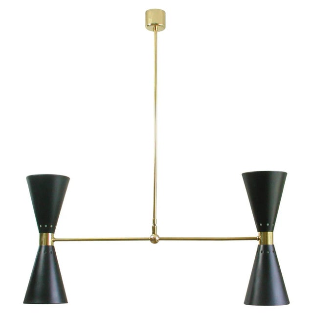 Mid-Century French Black Double Cone Diabolo Pendant Chandelier, 1950s For Sale - Image 15 of 15