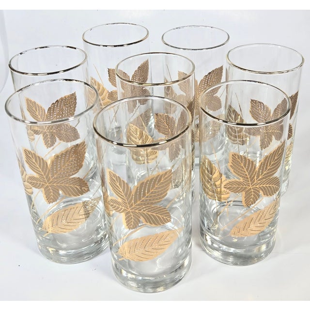 Gold Mid Century 22kt Gold Leaf Tumblers- Set of Eight For Sale - Image 8 of 12