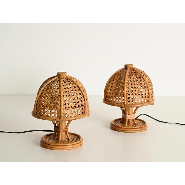 1960s Round Table Lamps in Bamboo, Rattan and Vienna Straw, Italy 1960, Set of 2 For Sale - Image 5 of 13