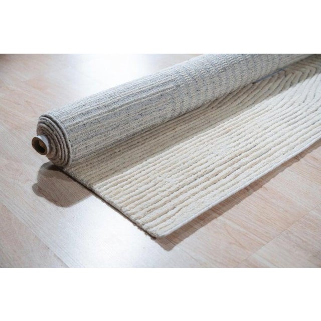 6x9 Ivory Hand-Knotted Wool Linear Maze Geometric Modern Carpet Rug For Sale - Image 9 of 10