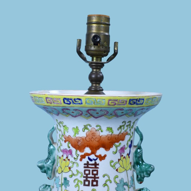Pair of Colorful Chinoiserie Table Lamps For Sale - Image 4 of 4