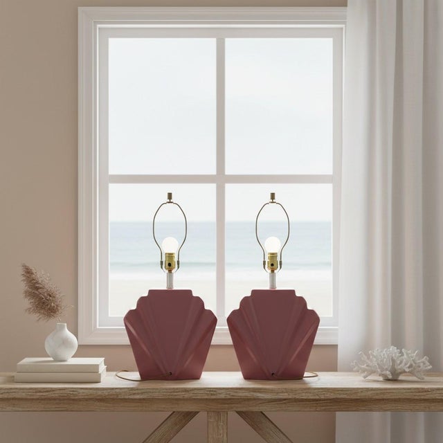 1980s Postmodern Deco Scalloped Table Lamps For Sale - Image 11 of 11