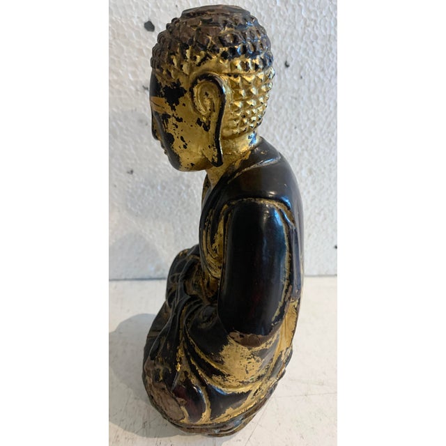 Solid Wood Buddha with Golden Patina, 20th Century For Sale - Image 6 of 10