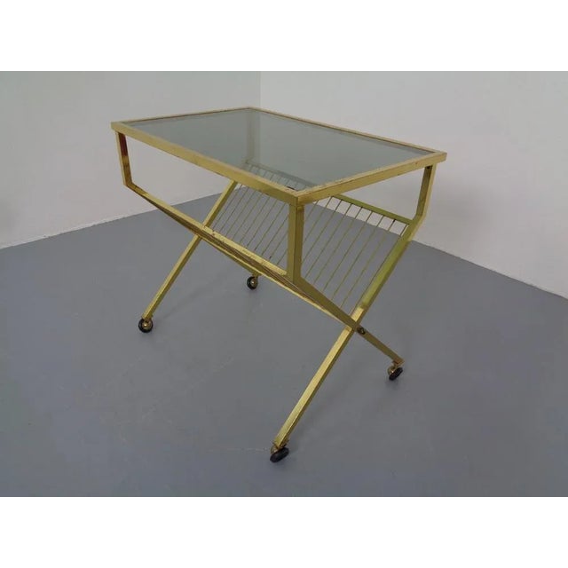 French Brass & Glass Cart with Magazine Rack, 1960s For Sale - Image 4 of 16