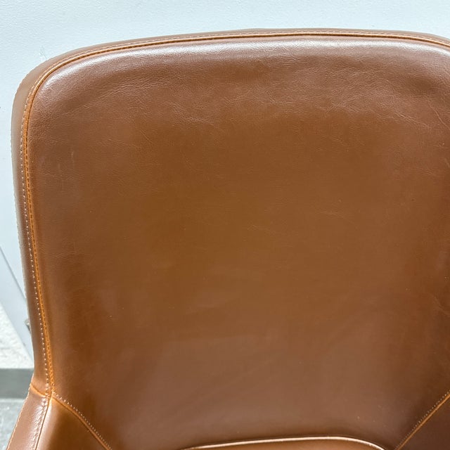 C B2 Aragon Brown Leather + Steel Frame Dining Arm Chair For Sale - Image 12 of 12