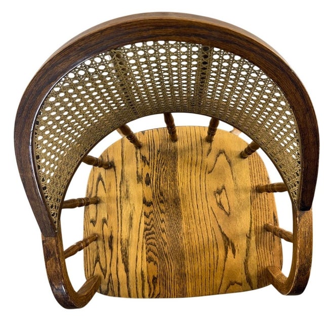 Vintage 1970s Bentwood Cane Back Swivel Desk Chair Wood Rolling Chair For Sale - Image 4 of 11