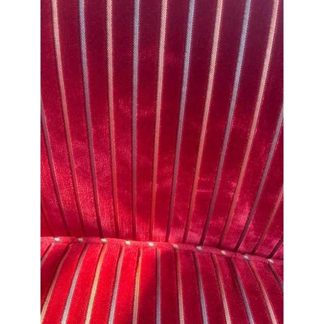 Vintage Cherry- Red Channeled Velvet Banan Sofa For Sale In Milwaukee - Image 6 of 6