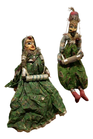 Vintage Indian Handmade Rajasthani Kathputli Puppets, 1950s, Set of 2