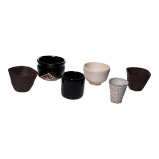 Vintage Japanese Studio Pottery Yunomi Cups – Hand Thrown Ceramic Tea Vessels - Set of 6 For Sale