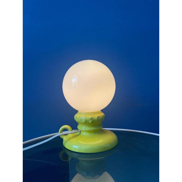 Yellow Ceramic Table Lamp with Glass Shade, West Germany For Sale - Image 3 of 11