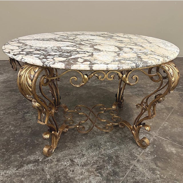 Bronze Italian Gilt Iron Régence Style Oval Marble Top Coffee Table For Sale - Image 8 of 17