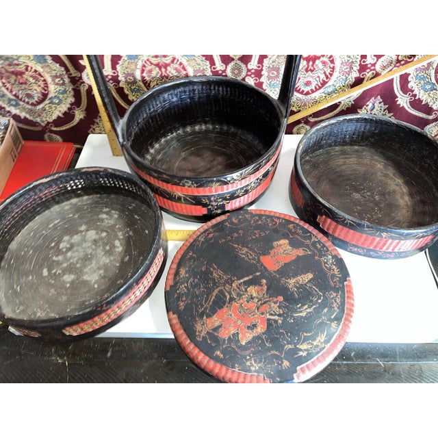 Large Vintage Chinese Rattan 3 Section Basket For Sale - Image 9 of 9