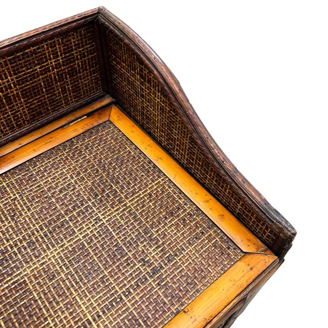 Vintage British Colonial Style Bamboo and Grasscloth Nightstand Storage Chest. For Sale - Image 9 of 12