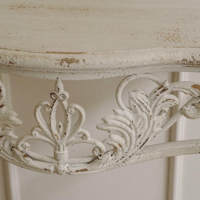 Console Table with Openwork Metal Frame and Scrollwork Ornamentation For Sale - Image 6 of 11