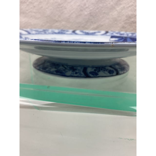 White 19th Century French Blue and and White Pedestal Dish in Monet Pattern For Sale - Image 8 of 8