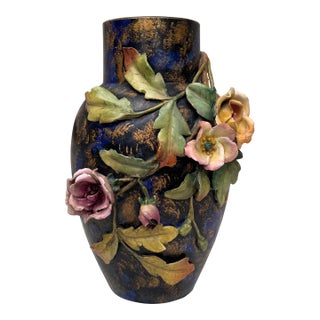 19th Century Majolica Flowers Vase For Sale