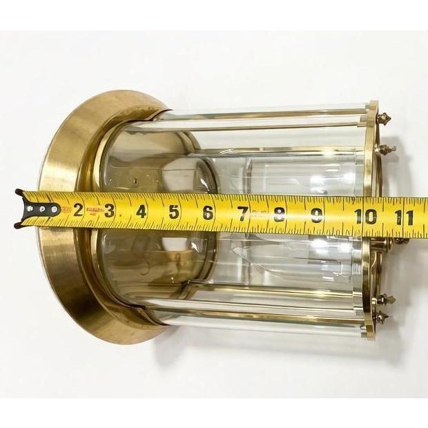 Vintage Brass Glass 4-Light Flush Mount Ceiling Lantern Clove Shape For Sale - Image 4 of 5