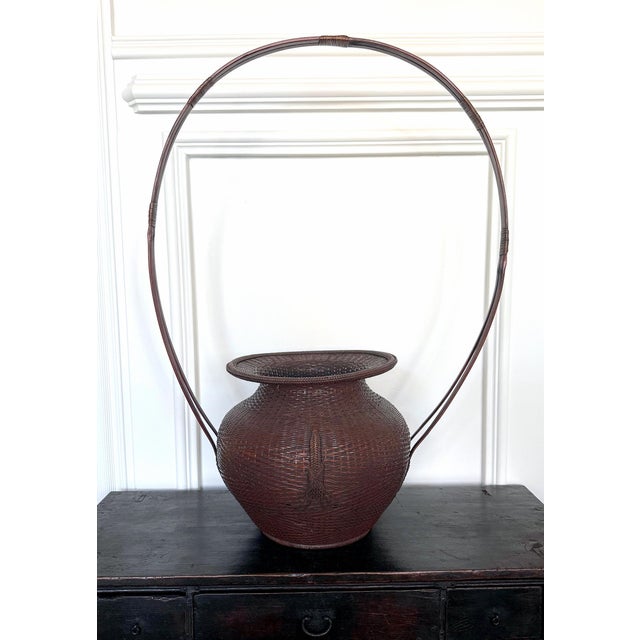 Large Rare Japanese Bamboo Flower Basket Hahakago by Tokosai For Sale - Image 9 of 18