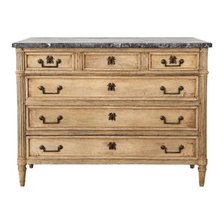 French Louis XVI Style Bleached Commode With Gray Marble Top For Sale