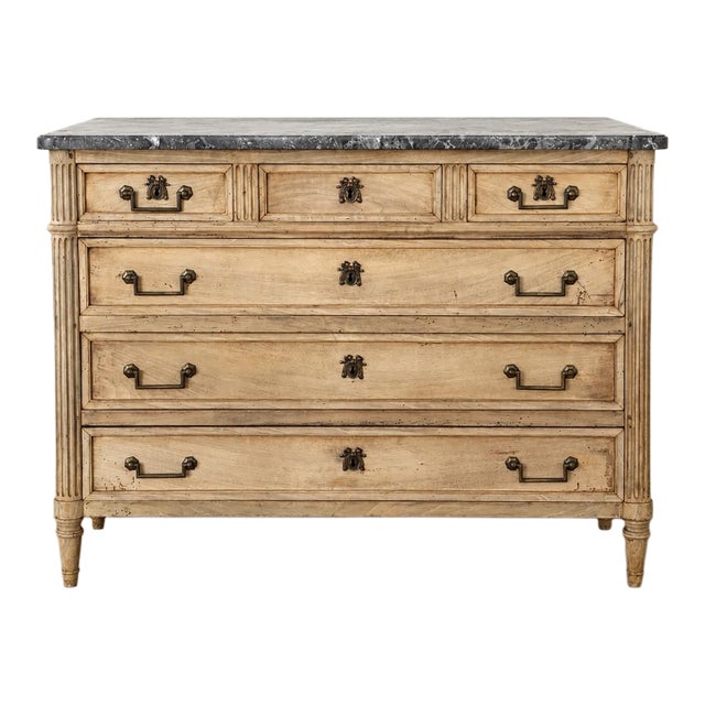 French Louis XVI Style Bleached Commode With Gray Marble Top For Sale