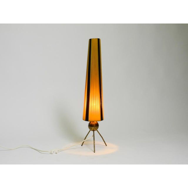 1950s Mid-Century Modern Tripod Brass Table Lamp with Wrapped Nylon Strip Lampshade, 1950s For Sale - Image 5 of 18