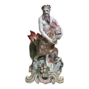 Antique 18th Century Bow Porcelain Figure of Neptune or Poseidon with a Dolphin Representing Water 1760 - 1765