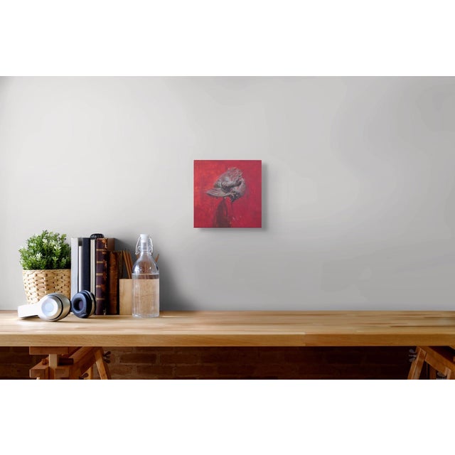 Early 21st Century Totem Animal by Elena Burykina | Oil on panel Bronze totem animal head on a red background. For Sale - Image 5 of 5