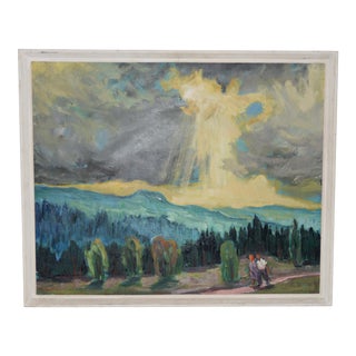 August Philipp Henneberger (German, 1902-1980) Illuminated Path Oil Painting C.1950 For Sale