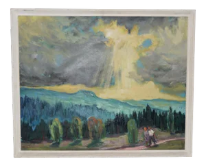 August Philipp Henneberger (German, 1902-1980) Illuminated Path Oil Painting C.1950