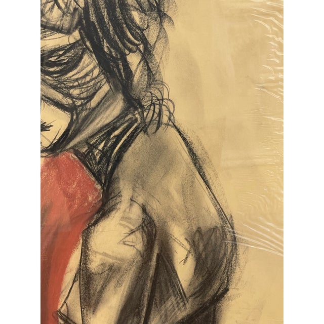 Vintage Charcoal Portrait Drawing of a Woman on Paper, Modern Figurative Artwork. For Sale - Image 10 of 10