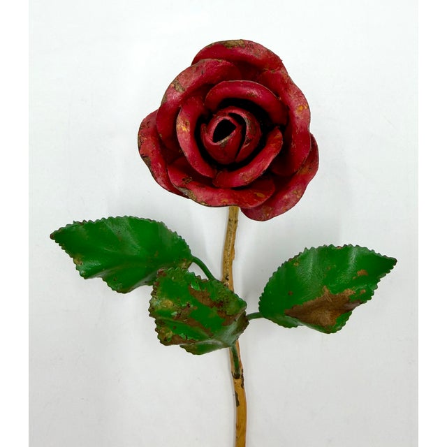 Vintage Italian Tole Red Rose Wall Hook For Sale - Image 4 of 6